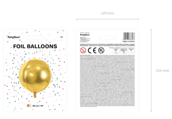 XL Folienballon Orbz - Goldene Kugel - 38cm x 40cm